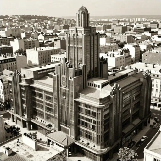 A tower rising behind a Haussmann-style building, with a large station-like glass facade