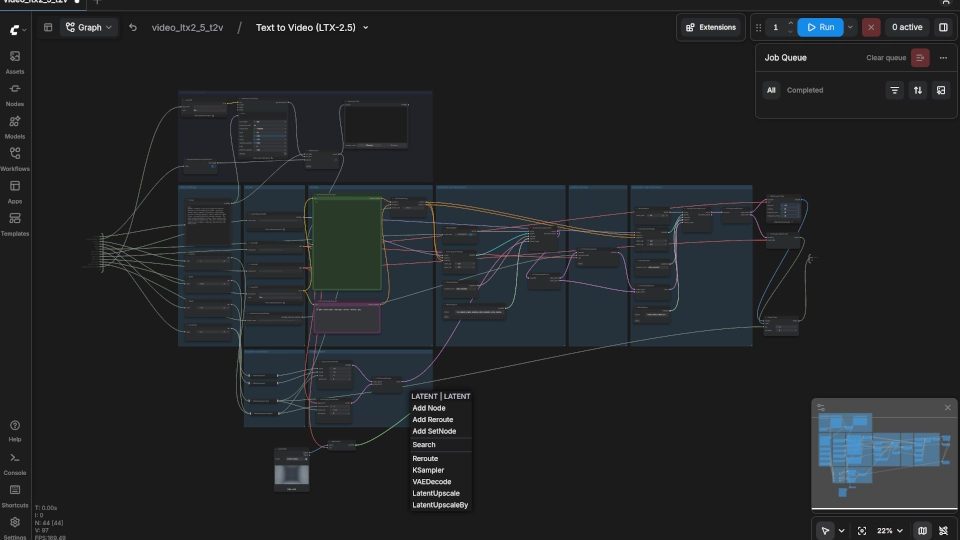 A text-to-video workflow open in the ComfyUI graph editor to add guided generation