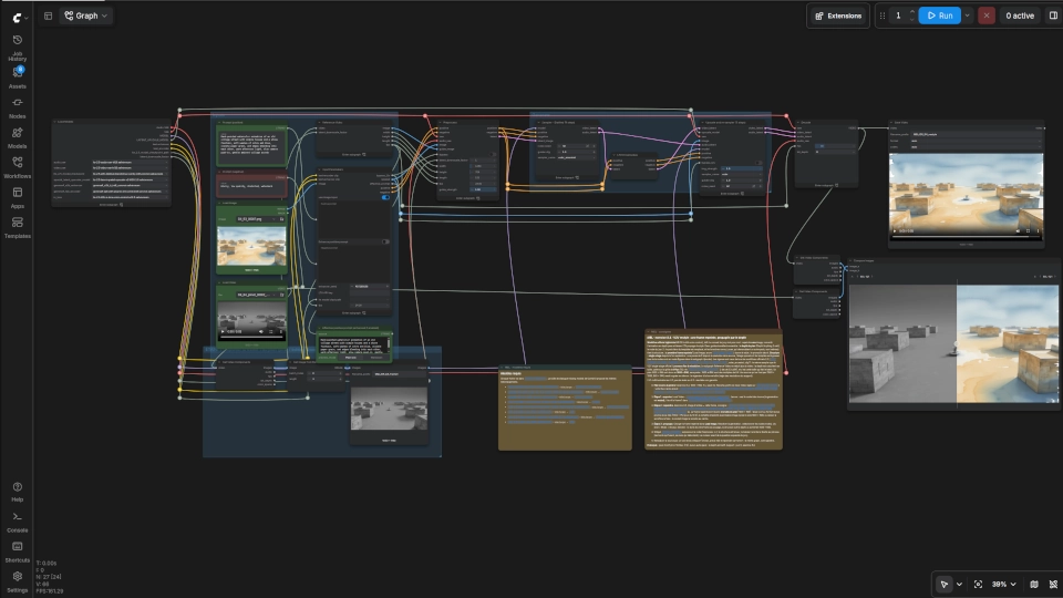 An LTX 2.5 video-to-video workflow in ComfyUI restyling a shot into watercolour