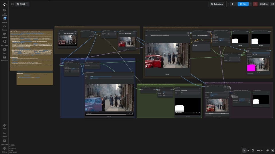 A SAM 3.1 segmentation workflow in ComfyUI, with the mask following a subject through a video
